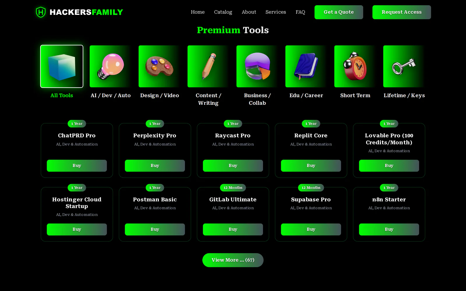 Screenshot of the Hackers Family website, view 2 of 2