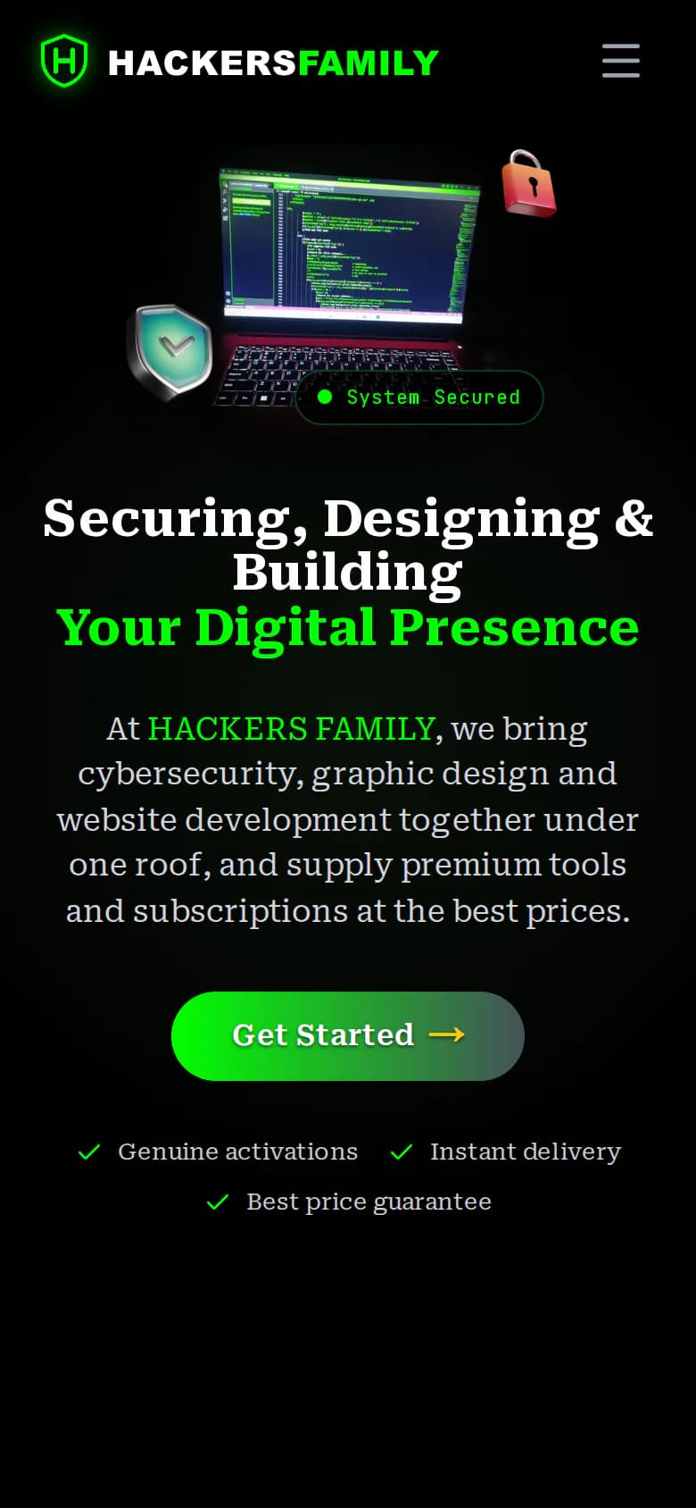 Screenshot of the Hackers Family website on a phone