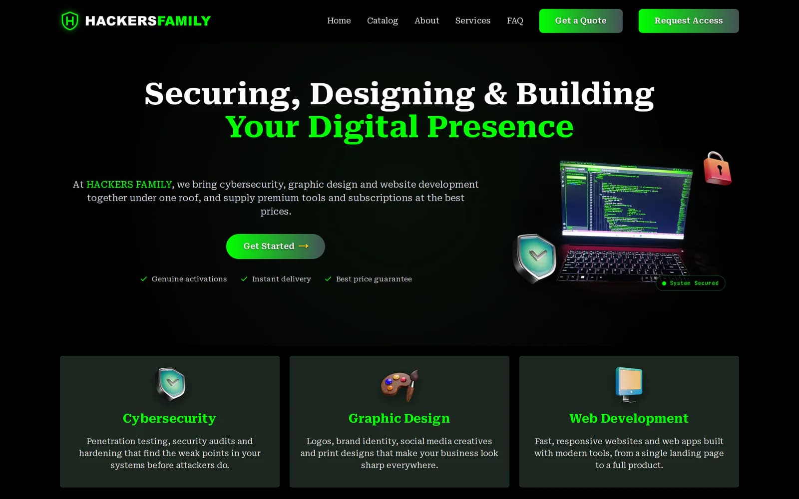 Screenshot of the Hackers Family website on a desktop screen