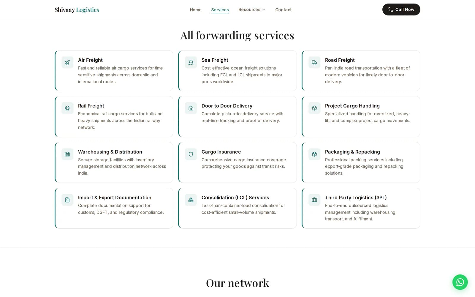 Screenshot of the Shivaay Logistics website, view 2 of 3