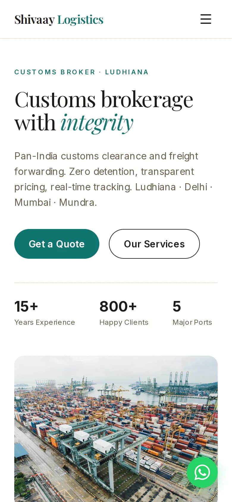 Screenshot of the Shivaay Logistics website on a phone